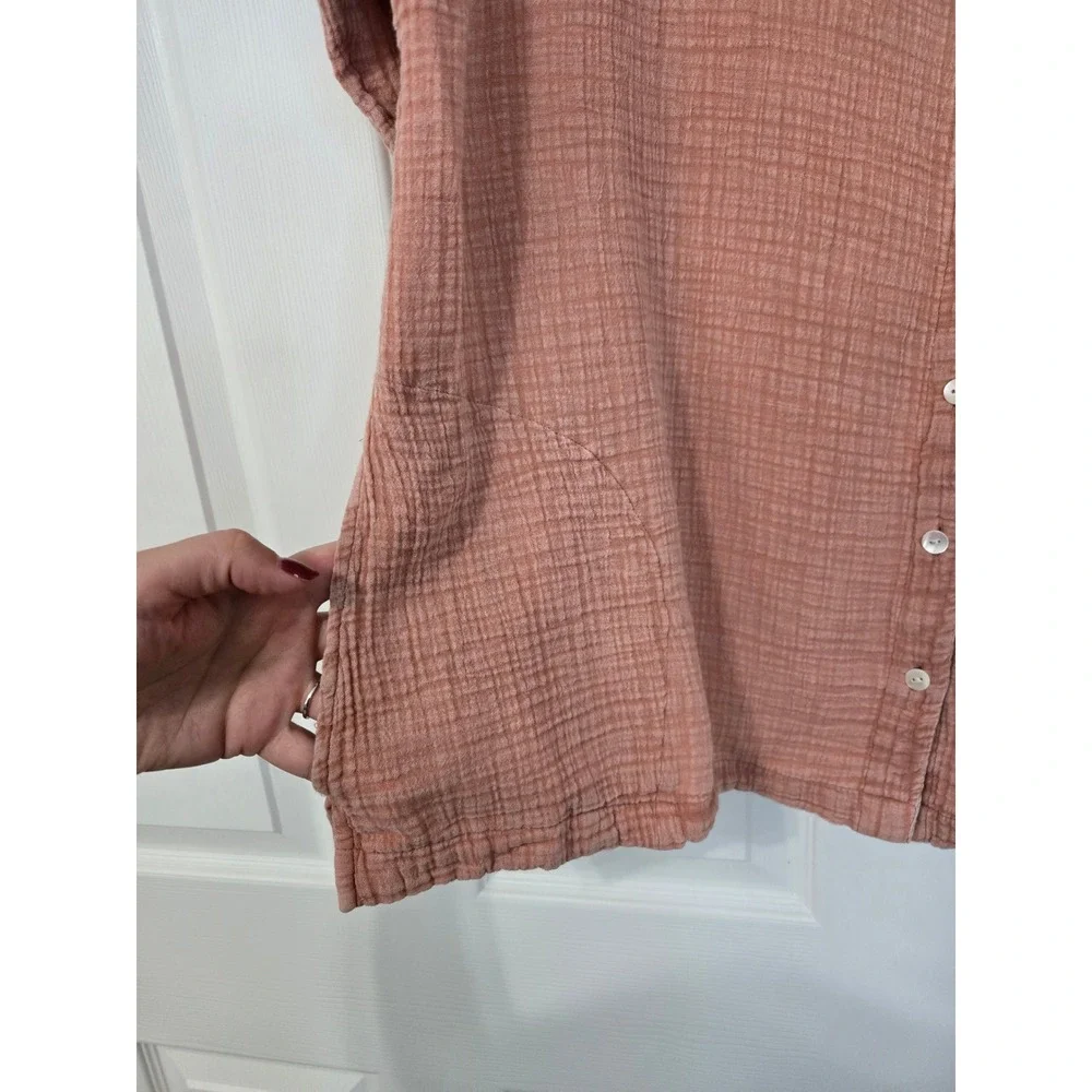 Pure Jill J. Jill Terracotta Pink Double Gauze Cotton Button Front Top LP - Picture 2 of 7